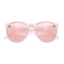 SA106 Womens Ruffled Edge Horn Rim Hipster Fashion Sunglasses Frost Pink - Pink