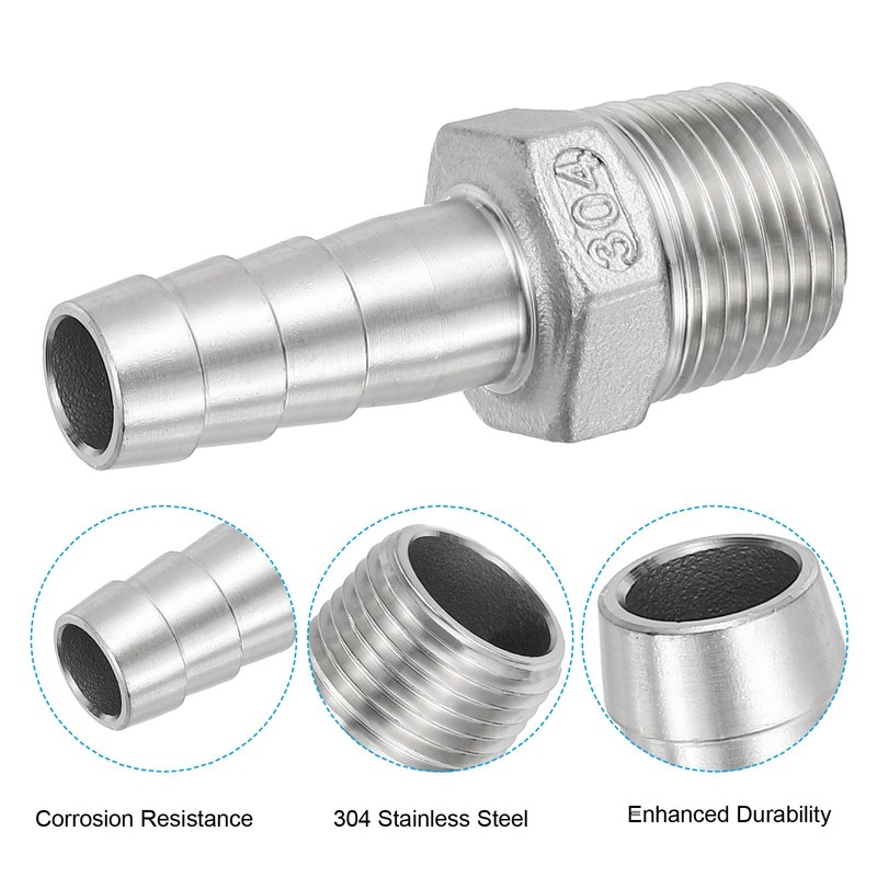 PATIKIL 304 Stainless Steel Barb Hose Fitting, 2 Pack 1/2"