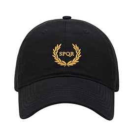 Baseball Cap Men SPQR Roman Empire Caesar Wreath Embroidered Washed Cotton Dad Hat Baseball Caps (Black,7 5/8)
