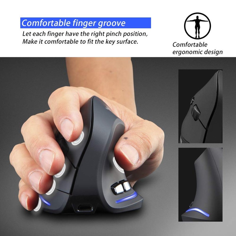 ZELOTES Kabellose Maus, kabellos, 2,4 GHz, ergonomisch, mit 6 Tasten,