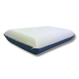QQbed Essentials Memory Foam Bed Pillow for Pressure Relief, Adaptive Memory Foam Pillow with Washable Knit Cover, Standard, 24 x 16 in x 5.5 in, White/Blue
