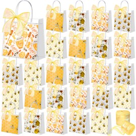 Hosuly 50 Pcs Bee Clear Plastic Gift Bags with Handles Honey Bee Goodie Treat Bags for Birthday Party Favors Candy Snack Baby Shower Gender Reveal Decoration, 7.87 X 7.87 x 3.15 inches