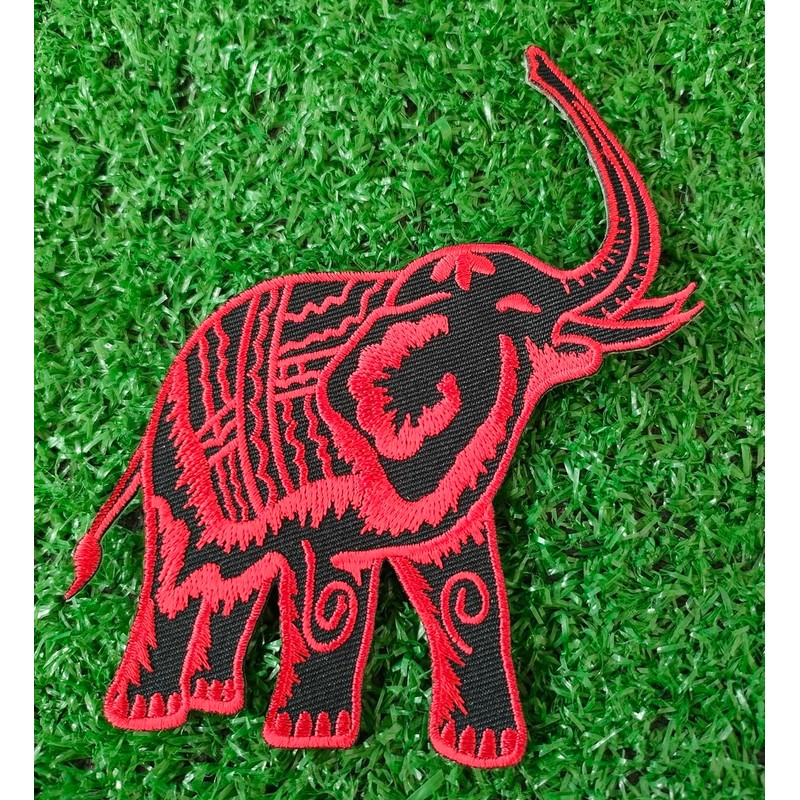 Elephant Black and Red Cartoon Embroidered Iron On Patches Applique