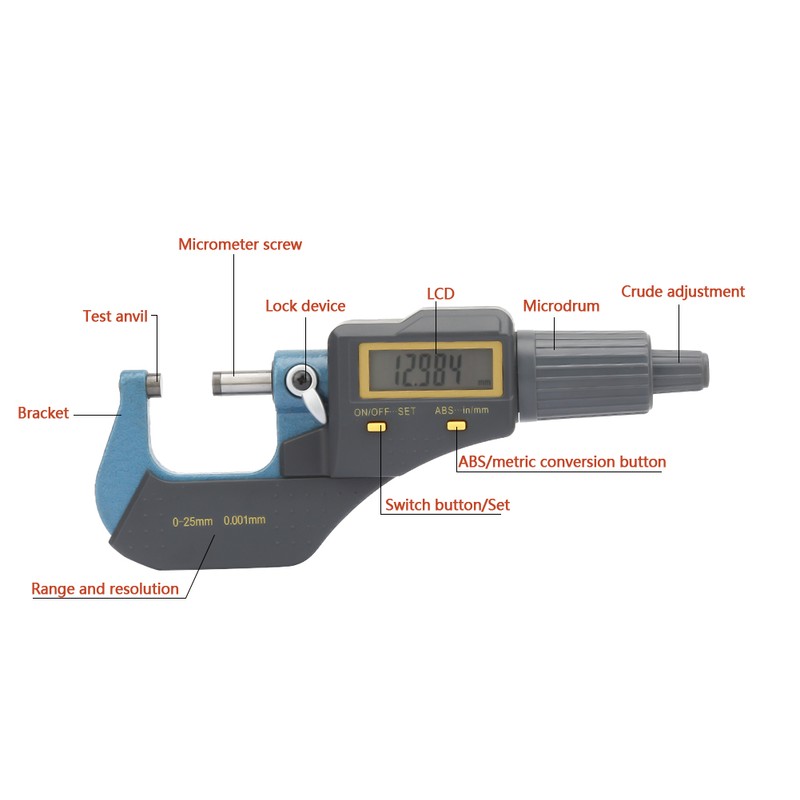 Measure Tool 0-25mm Electronic Digital Outside Micrometer 0.001mm Thickness Gauge