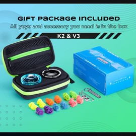 MAGICYOYO Responsive Yoyo for Kids, Professional Yoyos Pack of 2, Metal Yoyo V3+Plastic Yoyo K2, Dual Purpose Yoyos with Unresponsive Bearing for Advanced Player+Extra Yo yo Case + 12 Yoyo Strings