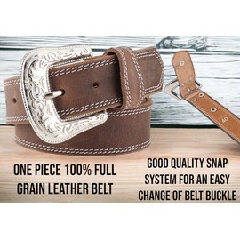 F&L CLASSIC mens Western full grain Leather belt Strap w/Snaps for Interchangeable Buckles, USA,7-941-32-size 36