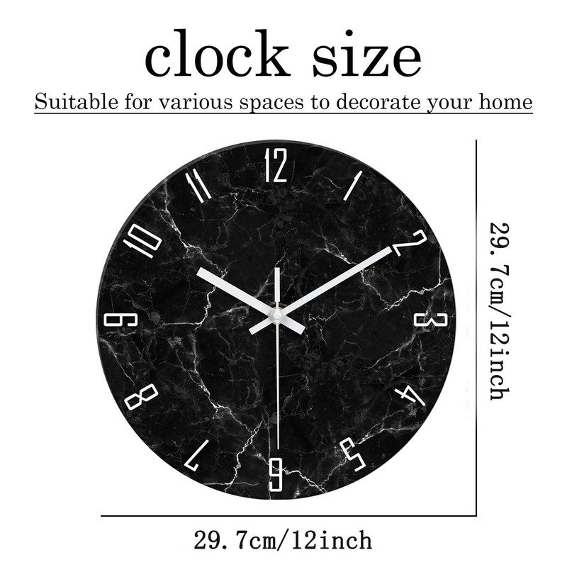 Modern Black Minimalist Wall Clock for Living Room - Glass