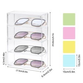 Aufbewahrungsbox für Brillen, Transparente Acryl Sonnenbrillen Brillenorganizer Verdickter Brillenbox, Stapelbar Schmuckkasten Brillenständer mit 4 Schubladen für Brillen, Kosmetika, Lesebrillen