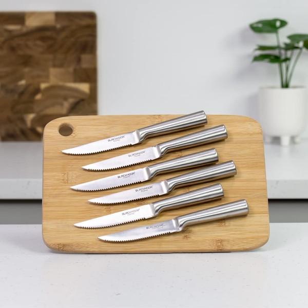 Blackmoor 69019 Set of 6 Steak Knives/Manufactured from Hardwearing Stainless Steel/Ergonomic Contoured Handles/Great for Dinner Parties & Family Gatherings