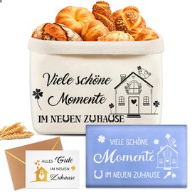 Giftota Einweihungsgeschenk für Wohnung Haus, Brotkorb Stoff mit 70 x 50 cm Geschirrtuch und Glückwunschkarte, Geschenk zum Einzug, Geschenkideen für Familie und Freunde