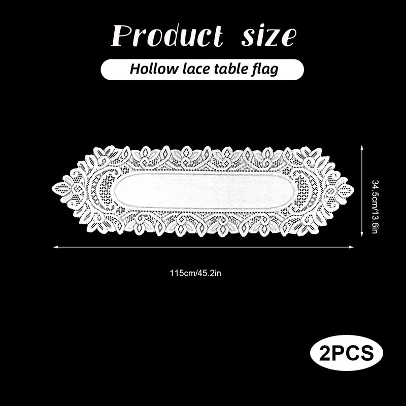 2 Pack 13.6x45.2 Inch Lace Rectangular Table Runner,White Dresser Scarf