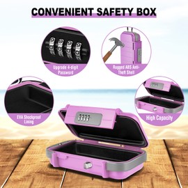 HUANLANG Portable Safe Lock Box with Combination Lock Mini Beach Travel Safe Waterproof Small Lockable Box with Removable Wire Rope Combination Safe Box for Dorm,Travel,Beach,Hotel,Car,Home,Office