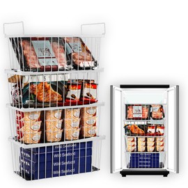 Lussora Freezer Organizer Bins - 4 Pack Stackable Chest Freezer Organizer for 7 Cu.FT Deep Freezers - Convenient Side Handles for Easy Food Access (White)