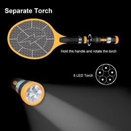 Beastron Bug Zapper Electric Fly Swatter 3000V USB Rechargeable, Mosquito Racquet Killer Racket with 5 LED Torch & 3 Layer Mesh (Large Size), Yellow