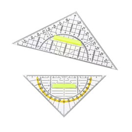 Set Square with Handle, Small and Large Drawing Triangle Made of Transparent Plastic, Flexible Set Square for Technical Drawing, Math and Art, Facet, Vertical Edge, Set of 2
