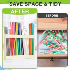 Qinyoung Acrylic Straw Holder with Double Sided Adhesive Tape Reusable Tumbler Straw Organizer Storage Container for Counter Cabinet Cupboard Kitchen (Milky Yellow)