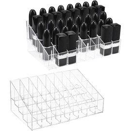 Hedume - Paquete de 2 lápices labiales y organizador de maquillaje, 40 ranuras de acrílico para lápiz labial, pinceles, botellas
