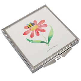Mr. & Mrs. Panda Handtaschenspiegel quadratisch Hummel Blume - Geschenk, Tiermotive, Natur, silber, Schminkspiegel, Tiere, Feld, Gute Laune,