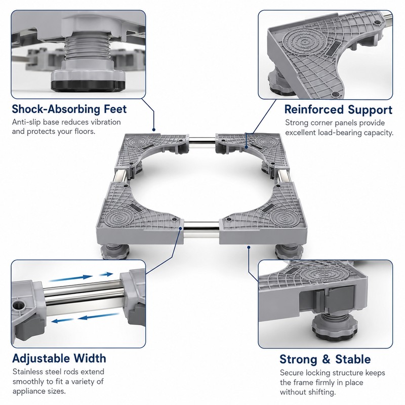 Adjustable Appliance Base Stand for Washer and Refrigerator – Locking