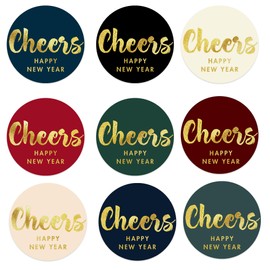 Mobiusea Creation Happy New Year Labels | 135pcs | 1.4 inch | Gold Foil | Cheers and Happy New Year | Waterproof | Assorted Colors Happy New Years Stickers and New Year Sticker