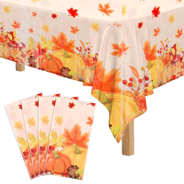 Chanumetal 4 Pack Fall Tablecloth, Thanksgiving Tablecloth Disposable Rectangle 54"