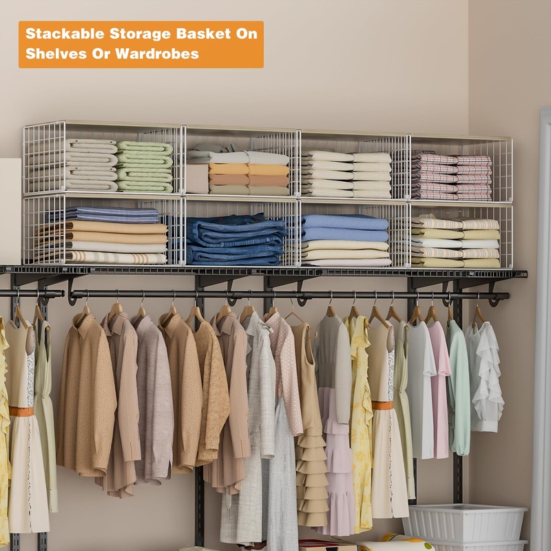 Extra-Long, Low-Profile Closet Organizers and Storage with Wood Top, 3