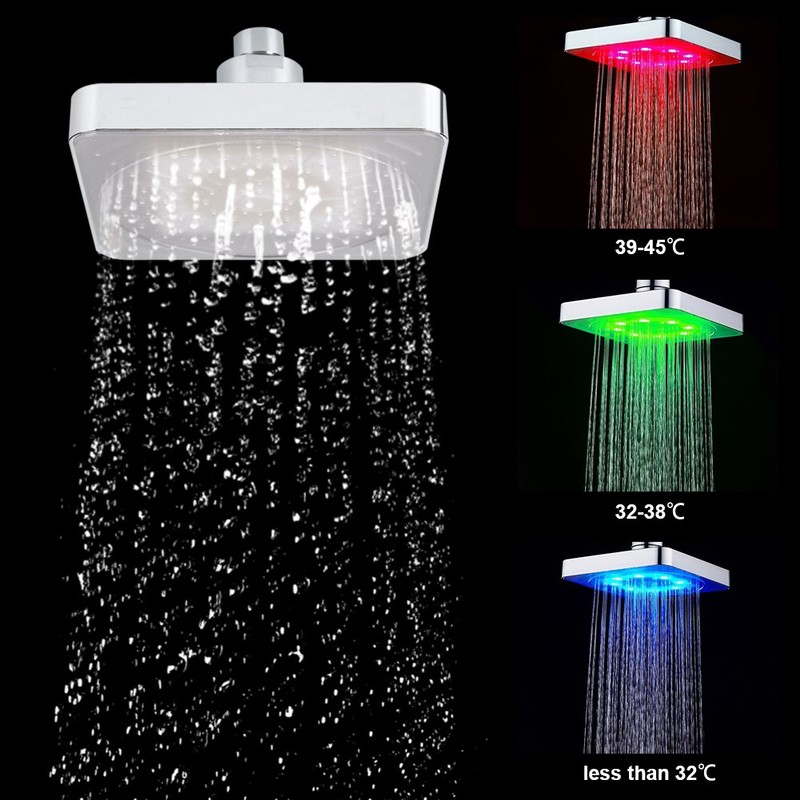 LED Shower Head, 6 Inch Rainfall Shower Head Bathroom Square
