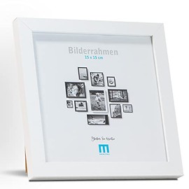 M MERCEO Small square picture frame 15 x 15 cm (1 piece) in white, minimalist and modern photo frame for photos and pictures Includes: Acrylic glass protection Suitable as a table stand and for the wall