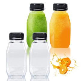 XIELBIS 4 PCS 250ml plastic bottles - small milk bottle with lids, reusable milk bottles for mini fridge, compact plastic milk bottle storage Perfect for Milk, Juice, and Beverages on the Go