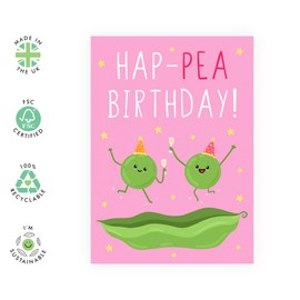 Central 23 Happy Birthday Card For Men Women - Hap-PEA Birthday - Funny Food Puns - Birthday Jokes For Friends Daughter Son Mum Dad - Gifts For Him Her - Comes With Fun Stickers