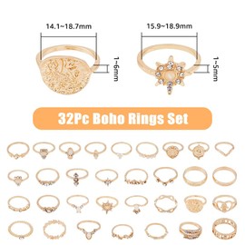 UNICRAFTALE 32Pcs Golden Knuckle Rings Set Rhinestone Stackable Rings Rhinestone Retro Vintage Joint Finger Rings Simple Stacking Rings Sets Cute Rings for Woman