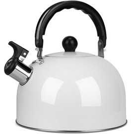Tetera con Silbido 3 L, Hervidor de té Silbante, Tetera de Acero Inoxidable para Estufa, Moderna Olla de té con Mango Ergonómico de Agarre Fresco (Blanco)