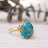 KOICCVQQ Retro Native Natural Turquoise Gold Ring Boho African Faux