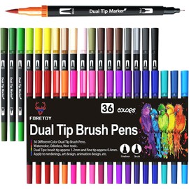 FORETOY FORETOY Dual Brush Pen Set, 36 Farben Filzstifte Dicke und Dünne Pinselstifte Für Kinder Erwachsene Bullet Journal Stifte, Handlettering, Manga, Mandala, Malbücher, Fasermaler und Fineliner