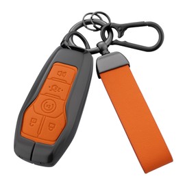 Qunzes Key Fob Cover with Heavy-duty Keychain for Ford F150 Fusion Explorer Mustang Lincoln MKZ MKC, Orange, Small