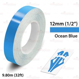 32ft 9.80m Self-Adhesive Vinyl Pin Stripe Line Decal Sticker Tape - OCEAN BLUE, 1/2" | 12mm, Suitable for Cars, Vans, Motorcycles, Bikes, Models, Tuning & Styling, and much more