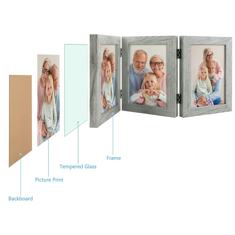 Frametory, 5x7 Triple Picture Frames Hinged 3 Photos Frame Collage,