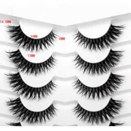 Pooplunch False Eyelashes Fluffy Cat Eye Look Natural Volume Wispy Short Lashes 8D Faux Mink Wispies Lashes Fake Eyelashes Strips 7 Pairs Pack