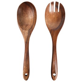 LOVEINUSA Salad Servers, 10.7in Wood Salad Tongs Salad Serving Set Salad Serving Tossing Utensils for Mixing, Tossing and Cooking