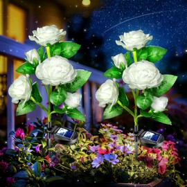 Anordsem Rose Lights Solar for Woman:Flowers Light Waterproof for Yard Outdoor Decorations-Garden Flower Lamp Powered for Cemetery 2 Pack-Lighting Gifts Patio Pathway Walkway Backyard Ornaments