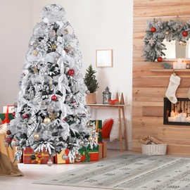 Rilisili Silver Metallic Grid Topper Bow for Christmas Tree 11 Inch Topper Bow with 4 Ribbons 3 Yards Long Each Tails Christmas Tree Ribbon Bows Elegant Holiday Décor