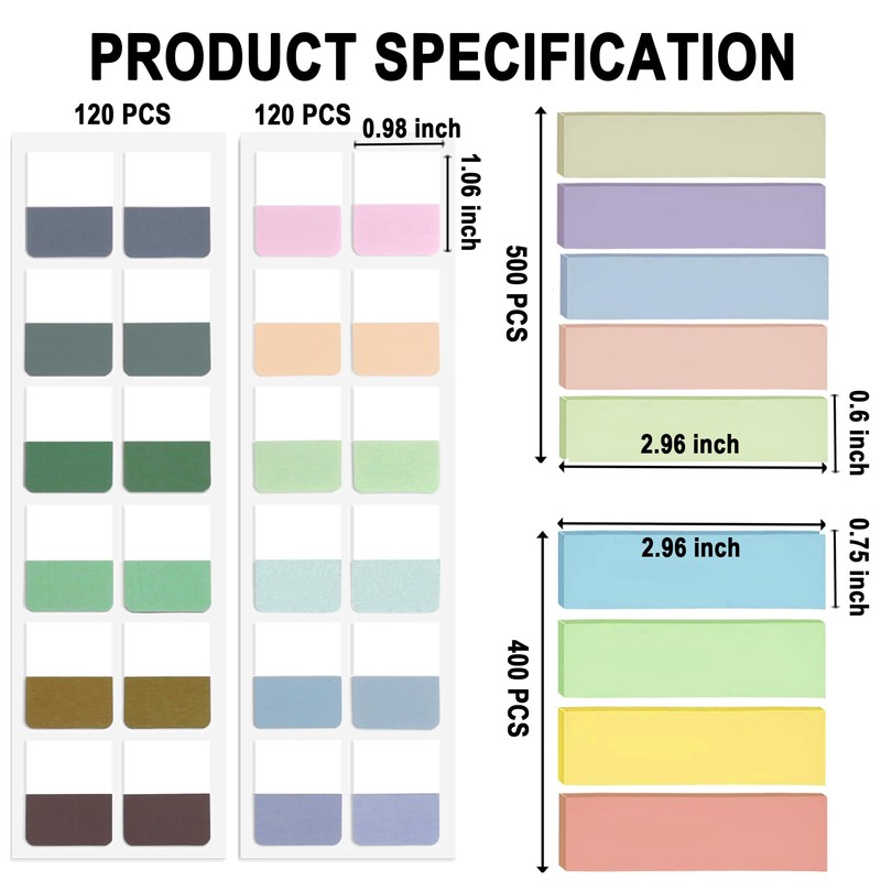 Potanro 1140PCS Sticky Index Tabs, Colourful Tabs for Notebooks, Page