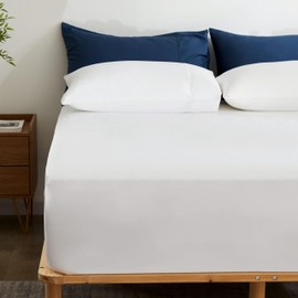 GOKOTTA Bamboo Rayon Fitted Sheet and Pillow Case, Super Soft Cooling Fitted Sheet with 4 Elastic Corner Straps - 15" Pocket Fitted Sheet Twin Set Stay Put for Mattress