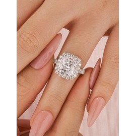 Maxinejewelry 4.5 Carat Cushion Cut Engagement Ring, 5A CZ Simulated Diamond Promise Ring in Sterling Silver, Sterling Silver, Cubic Zirconia