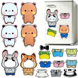16PCS Bubuuu and Duduuu Acrylic Fridge Magnets, Detachable Magnetic Dress Up Set, Cute Reusable Refrigerator Magnets for Kitchen Office Home Decor, Interactive Magnetic Stickers