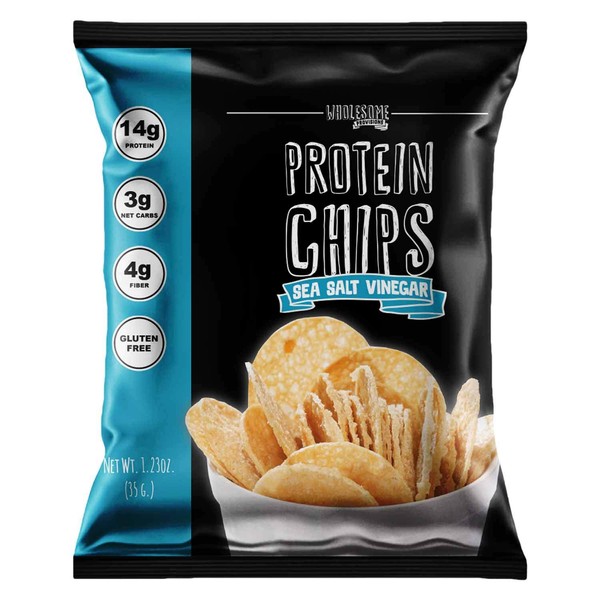Protein Chips, 14g Protein, 3g-4g Net Carbs, Gluten Free, Keto Snacks, Low Carb Snacks, Protein Crisps, Keto-Friendly, Made in USA (Sea Salt Vinegar, 4 Pack)