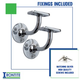 IRONTITE® 2X Chrome Handrail Brackets, Heavy Duty Banister Brackets, Suits Wood Or Metal Stair Banister, Perfectly Finishing The Look of Your Hand Rail (2 Pack)