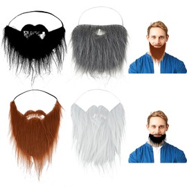 Ouligay Pack of 4 Party Artificial Beard Fake Beards Mustaches Easter Sunday Funny Accessories Moustaches Funny Accessories Fake Costume Whisker for Christmas Party