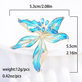 Dainty Blue Large Flower Brooch Pins for Women,Classic Statement Iris Cubic Zirconia 3D Brooch Pins Graceful Prom Formal Daily Jewelry Gifts (Blue)