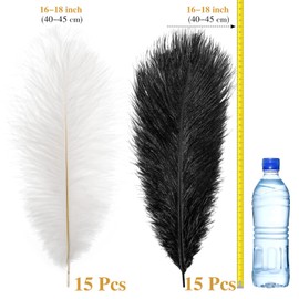 30 Pcs Large Natural Ostrich Feathers Bulk 16-18 Inch for Centerpieces for Wedding Party Centerpieces Home Decoration Flower Arrangement (Black, White)